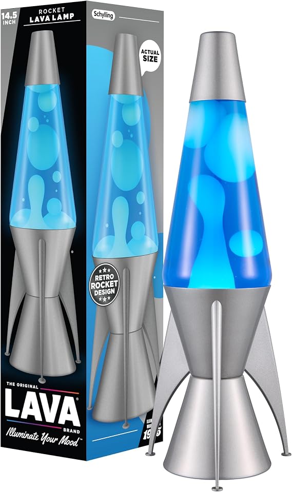 Lava The Original Lamp - 14.5" Gray Stratosphere Retro Rocket Liquid Motion Lamp - White and Blue Liquid - Item #2390