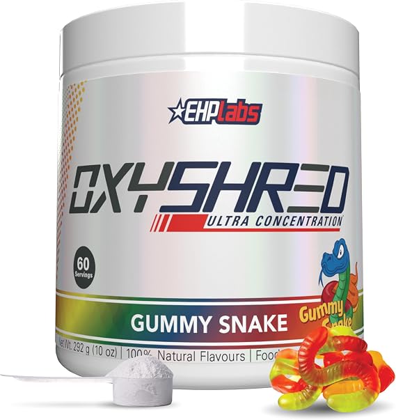 EHPlabs OxyShred Thermogenic Pre Workout Powde Pre Workout Powder with L Glutamine &amp; Acetyl L Carnitine, Energy Boost Drink - Gummy Snake, 60 Servings