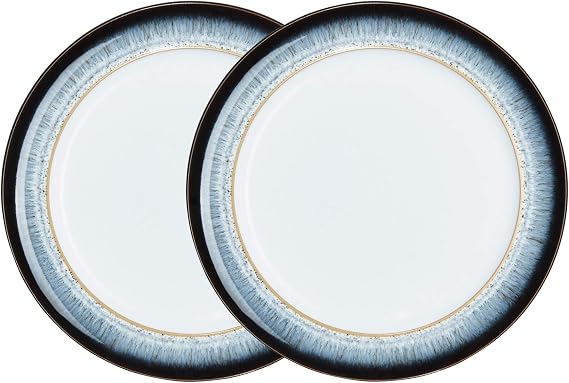 Denby - Halo Dinner Plates Set of 2 - Reactive Glaze Dishwasher Microwave Safe Crockery 28cm - Black, Grey, White Ceramic Stoneware Tableware - Chip & Crack Resistant