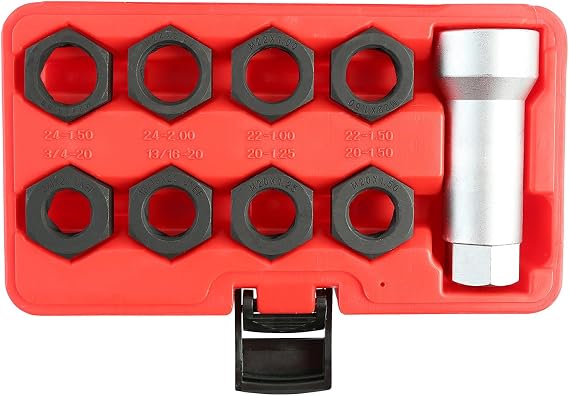 OEMTOOLS 27233 Axle Spindle Rethreading Tool Kit, Thread Repair Kit for Damaged Axle Spindles, Metric and SAE Thread Chaser for Universal Fit, Red Case