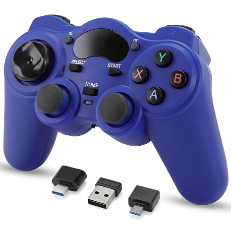 RARELEMON Wireless Gamepad for PC Laptop Android Steam Blue USB & Bluetooth Game Controller with Phone Mount Compatible with Windows 7/10 Steam Deck Switch via Adapter Android TV Box & OTG