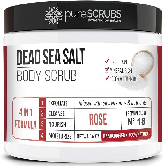 pureSCRUBS Premium Rose Body Scrub Set, Exfoliating Dead Sea Salt Scrub