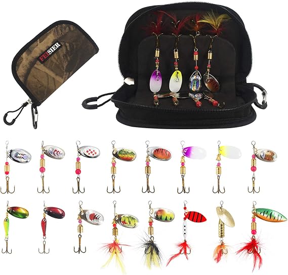 16PCS Fishing Lures,Spinner Baits Lures,Fishing Gifts for Men, Bass Fishing Baits for Freshwater Saltwater,Portable Tackle Bag Included