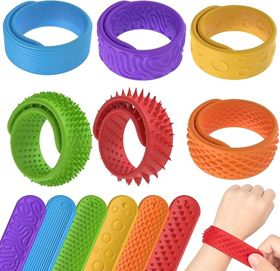 Slap Bracelets Textured Silicone Fidget Bracelet for Autism,ADHD,Anxiety Relief Sensory Calming Tools Special Needs Must Haves,Autistic Classroom Toys,Autisma Relieve Stress for Kids Adults 6 Pack