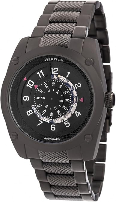 HERITOR Daniels Automatic Watch for Men 43mm Men's Semi Skeleton Watch with Jeweled Automatic Movement, 316L Stainless Steel Case, Stainless Steel Bracelet