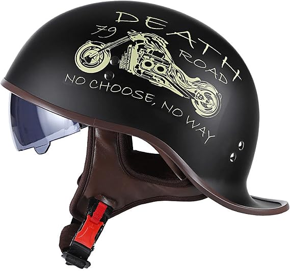 DOT Approved German Style Motorcycle Open Face Helmet for Scooter Mopeds Motorbike Chopper Cruiser, Adult Men Women Vintage Half Shell Skull Hat Helmets, with UV Protection Goggles