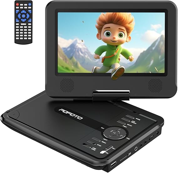 9.5 Inch Portable DVD Player for Kids and Car with 7.5 Inch Rotating Screen 4-6 Hours Working Time Car DVD Player with Dual Speaker with Remote Control Support TV Sync Region Free USB/SD/AV Support