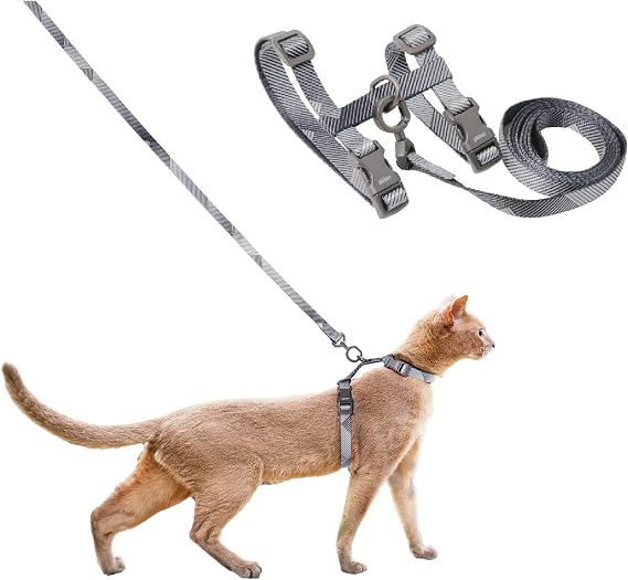 pidan Cat Harness and Leash Set, Escape Proof Adjustable Kitten Harness for Large Small Cats, Easy Use, Lightweight Soft Walking Travel Harness(Grey-M Size)