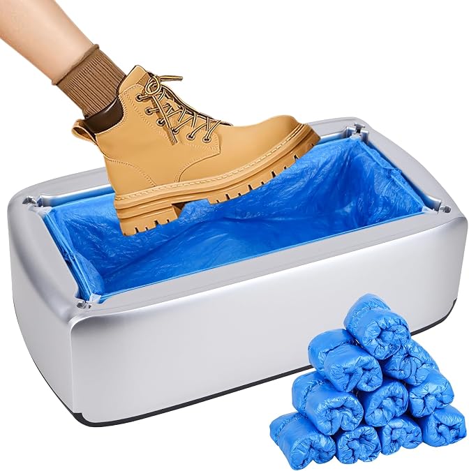 Upgrade Automatic Shoe Cover Dispenser with 200Pcs Disposable Cover Silver