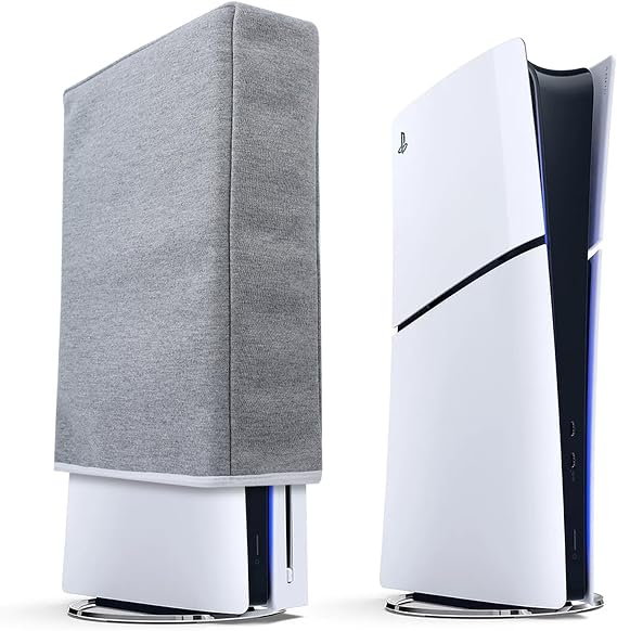 PS5 İnce Toz Koruyucu için Toz Kapağı Playstation 5 İnce Konsol Disk Sürümü ve Dijital Sürüm için Özel Tasarım Kalın Pamuk Hassas Kesim Kolay Erişim Kablosu Bağlantı Noktası (Dikey Konum)