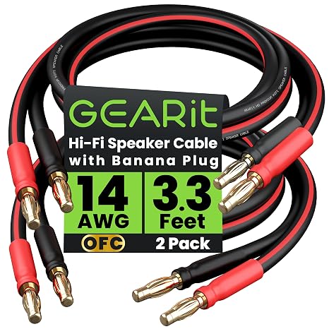 GEARit 14 Gauge OFC Speaker Wire with Banana Plugs, 2 Pack 3.3 ft Each