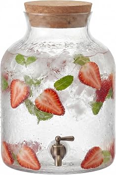Style Setter Beverage Dispenser Cold Drink Dispenser w/ 2.7 Gallon Capacity Glass Jug, Cork Lid & Leak-Proof Acrylic Spigot, Great for Parties, Weddings & More