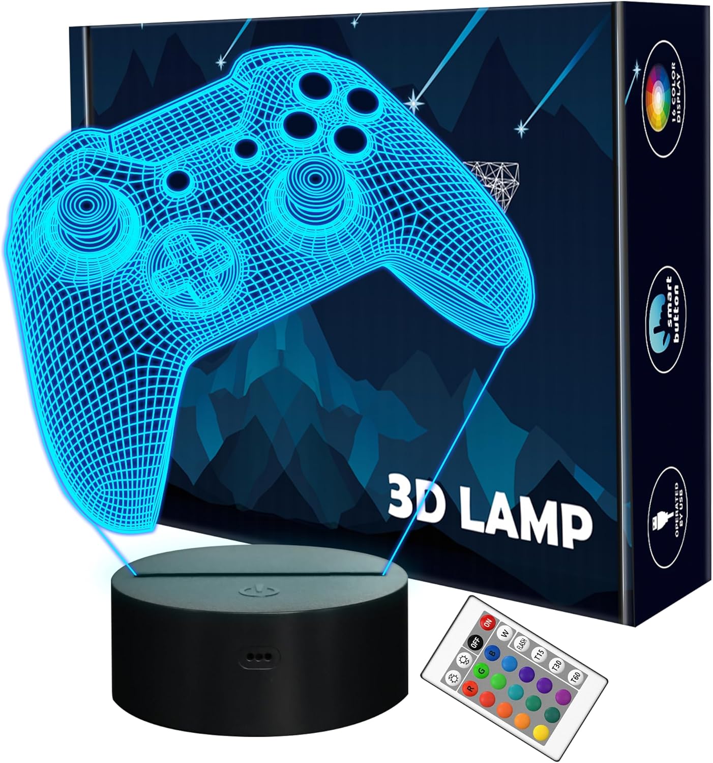 Lightzz 3D Gamepad Night Light, Game Console Illusion lamp with Remote  Touch 16 Color Flashing Changing  Timer Lamps Kids Room Decor Best Festival Birthday Gifts for Game