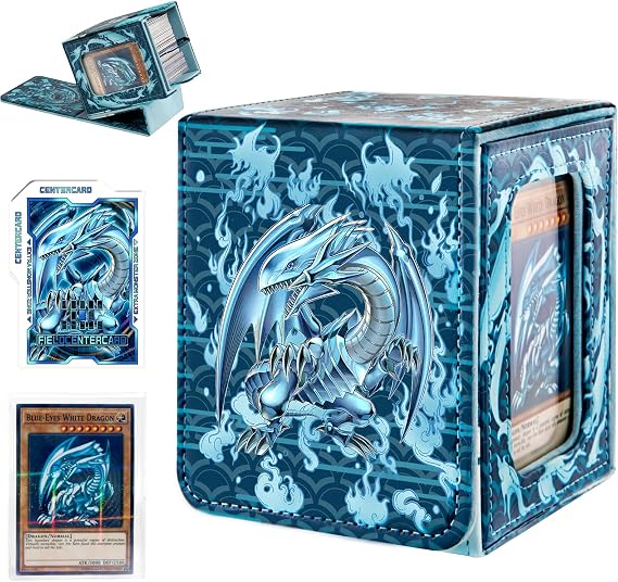 Card Deck Box for YGO MTG Deck Box 110+ Double Sleeved Cards Storage Box Trading Games Leather Storage Box with CardDivider,LaserCard,CardHolder (White Dragon)