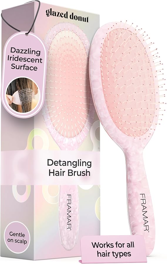 FRAMAR Wet Hair Brush Detangler – Iridescent Brush for Curly & Tangle-Free Detangle Hair Brush For Curly Hair | Hair Detangler Brush For Kids, Holographic Girls Hair Brush, Pink Hairbrush For Women, Removes Knots Without Pulling