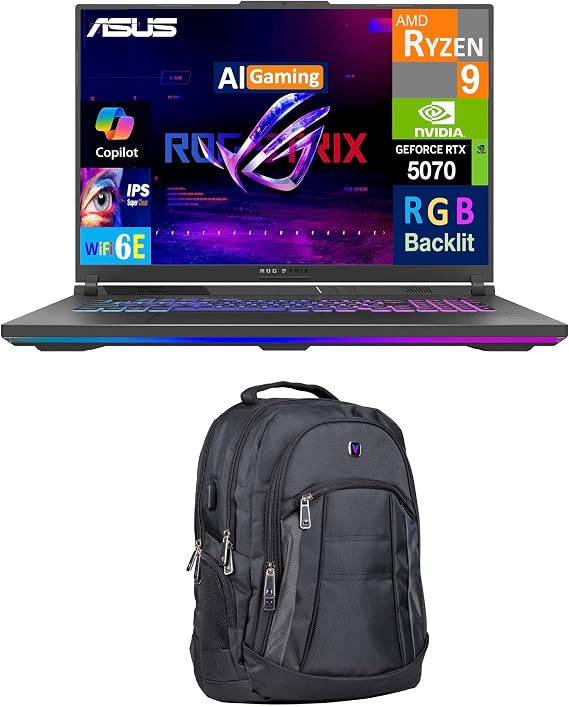 ASUS ROG Strix G18 Laptop 18" 240Hz WQXGA Display (AMD Ryzen 9 8940HX, GeForce RTX 5070 8GB, 64GB DDR5, 4TB PCIe SSD, RGB KB, WiFi 6E, Webcam, Bluetooth 5.4, Win 11 Home) w/Premium Backpack