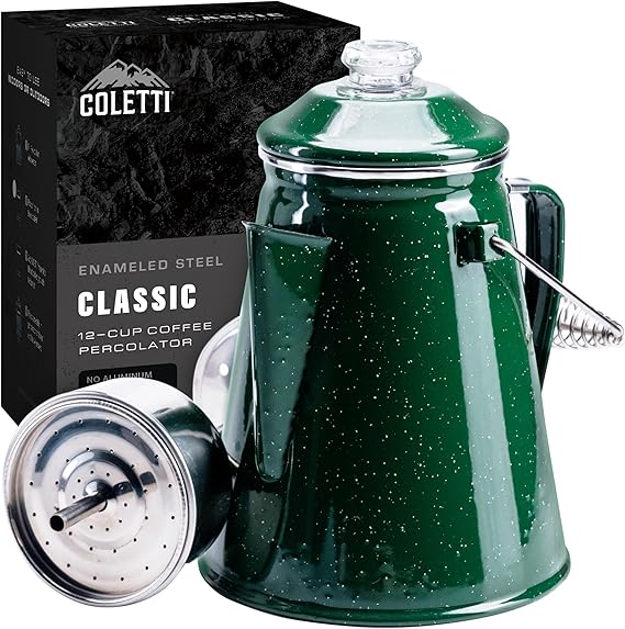COLETTI Classic Percolator Coffee Pot The Most Nostalgic Camping Coffee Pot, Now Modernized [Green Enamel, 12 Cup]