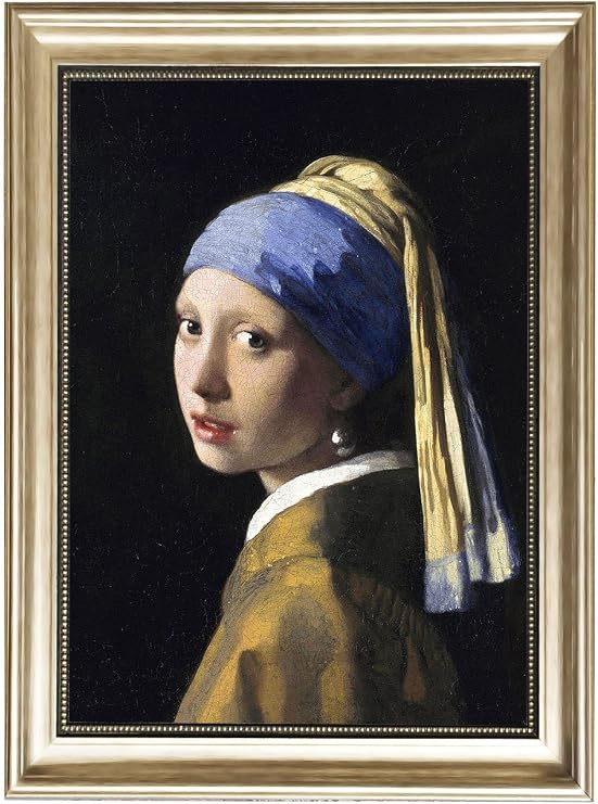 ELITEART-Girl with a Pearl Earring By Johannes Vermeer Giclee Framed Art Canvas Prints-Framed Size:18 1/2" x22 1/2"