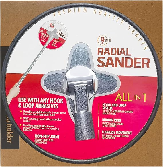 9 Inch Radial Hand Drywall Sander - Premium Wall Cleaning and Polishing Tool with Hook and Loop System An Unmatched Unique Metal Pivoting Hinge Drywall Sander ...