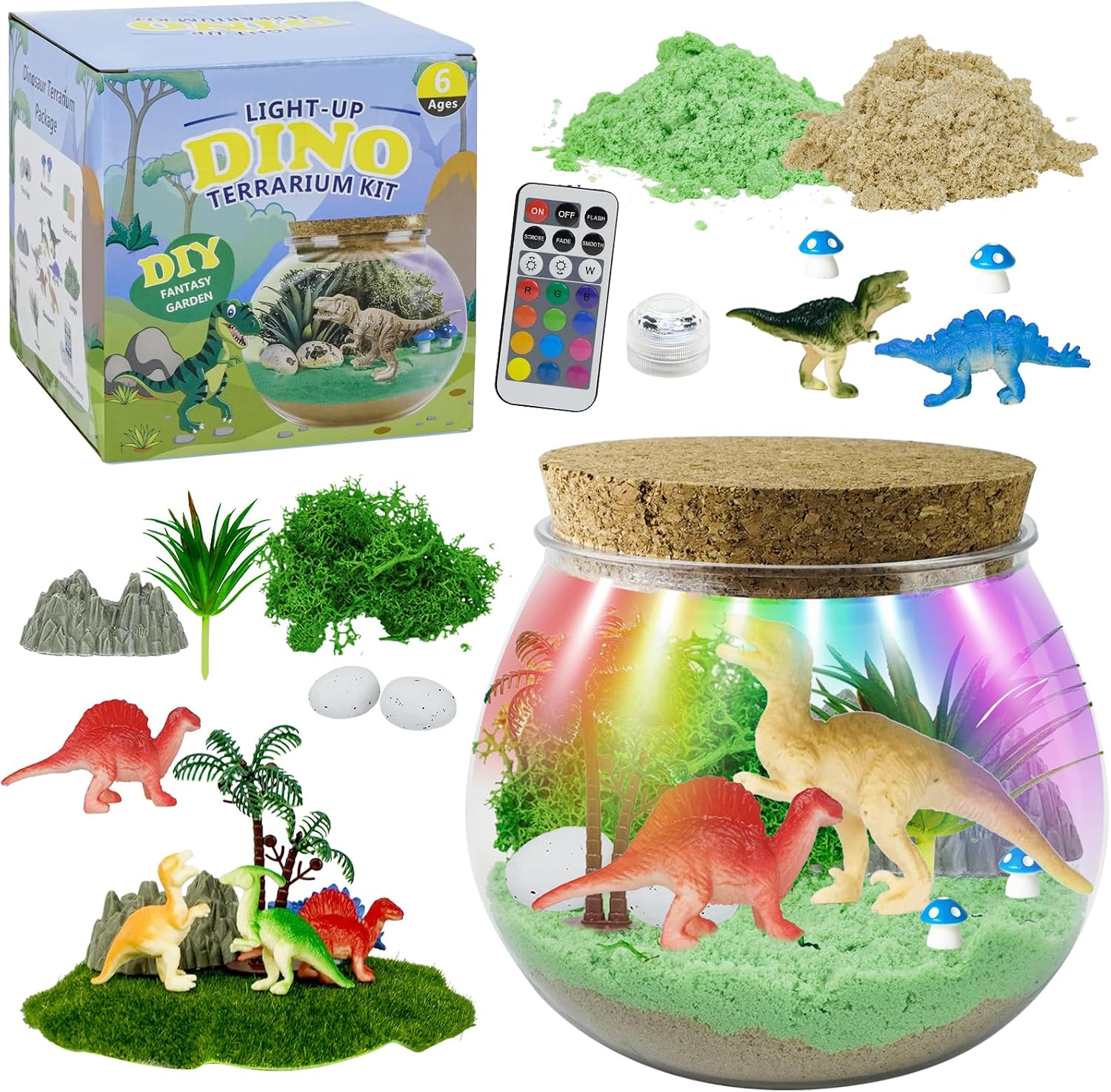 Light-Up Terrarium Kit Gifts for boys, Birthday Gift for kids Ages 4 5 6 7 8-12 Year Old，DIY Night Light Toys for Boys - Halloween, Christmas or New Year Gifts for Kids Aged 5-10. (dinosaur)