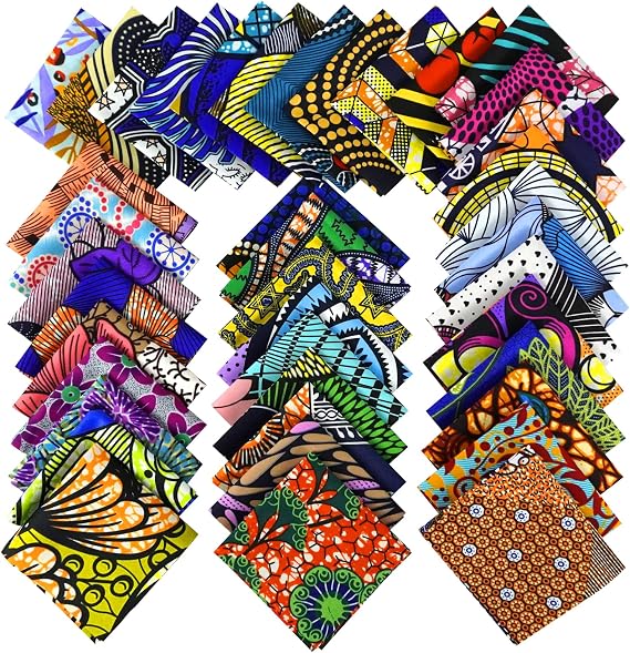 40pcs African Fabric10x10 Inches Wax Print Fabric Craft Fabric Bundle Multicolored for Patchwork DIY Sewing Scrapbooking