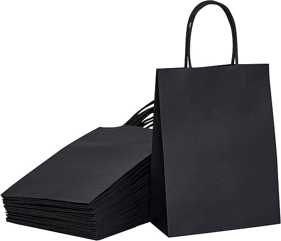 SUNCOLOR 24 Pack 9 Inch Small Black Gift Bags with Handles for Halloween Party Favor Goodie Bags