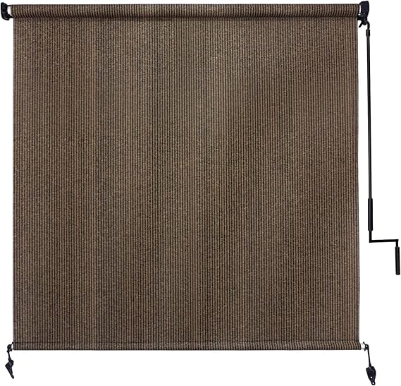 Outdoor Roller Shade 8' W x 8' H Cordless - Two Pole Splicing Design Exterior Roll Up Blinds with One-Piece 90% UV Block Fabric for Patio, Backyard, Pergola & Balcony, Mocha