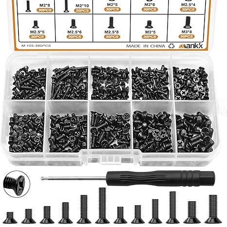 mankk 360PCS Laptop Screws 12 Sizes M2 M2.5 M3 Replacement Computer Tiny Screws Motherboard Screw with Screwdriver for Laptop PC Repair & DIY