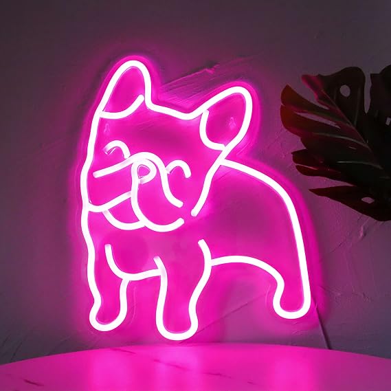 French Bulldog Neon Sign,Pink Dog Neon Light,DimmableFrenchie Gifts USB Powered LED Neon Sign, Cute Pet Decor for Dog Lovers,10.6x13.77 Inches.