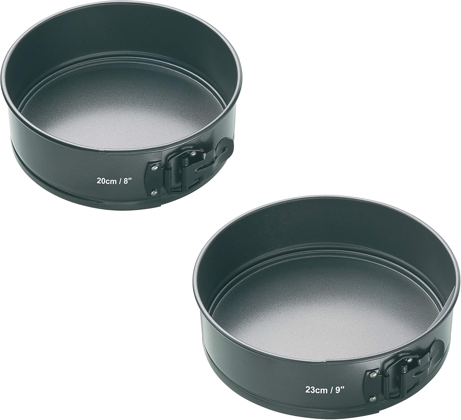 MasterClass KCMCHBSET3 23 and 20 cm Springform Cake Tin Set of 2, Robust 1 mm Carbon Steel with PFOA Non Stick, Includes 2 Loose Bottom Pans, Grey