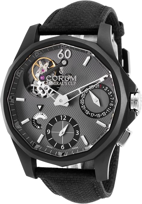 Corum 397-101-18-0001-Ak11 Men's Admiral's Cup Tourbillon Auto Chrono Gmt Black Leather Grey Dial Watch