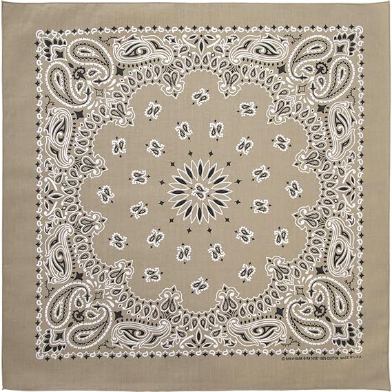 American Made Beige Western Paisley Bandana - Single Piece 22x22