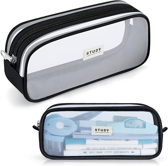 KALIDI Grid Mesh Pencil Case Pouch Large Capacity Pencil Bag with Zipper