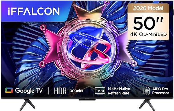 iFFALCON 50U95A 50 İnç Smart TV 4K QD-Mini LED Yüksek Parlaklık HDR 10+ Gaming Google TV, 144Hz Doğal Yenileme Hızı, ONKYO 2.1 Hi-Fi, Dolby Vision Atmos, MEMC, AI Modu, Game Master (2026 Modeli) [Enerji Sınıfı E]