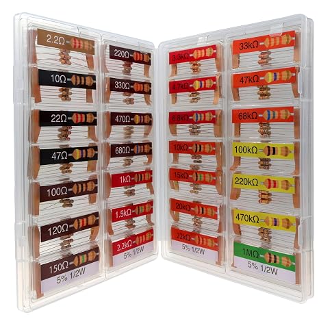 EEEEE 1/2w 28 Values 280pcs with 5% Carbon Resistor Assortment Kit and Electrical Industrial Assorted Set K Ohm Pack for Led Lights (2.2 Ohm - 1M Ohm)