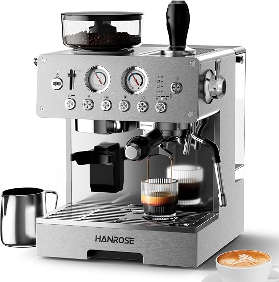 Espresso Machine with Grinder, 20 Bar ULKA Pump, 3L Water Tank