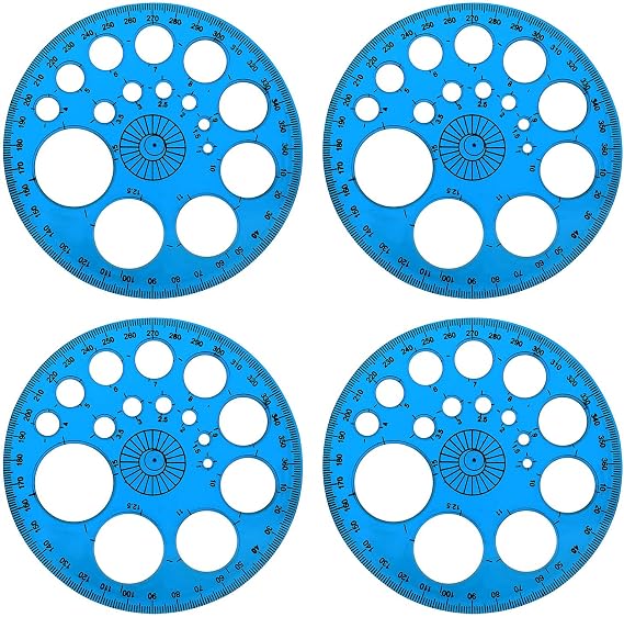 4pcs 360 Degree Protractor and Circle Maker Office School Drafting Supply Transparent Dark Blue