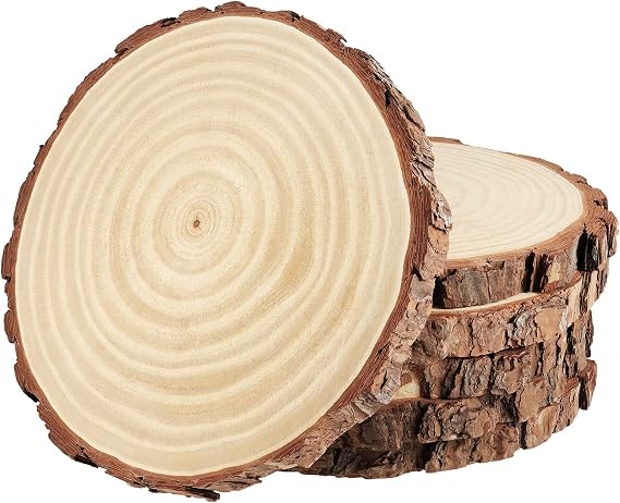 PINGEUI 6 Piece 9-10 Inch Natural Wood Slices, Unfinished Natural Wood Tree Slices with Bark, Large Round Tree Wood Discs Wooden Circles Tree Bark Slice for Crafts