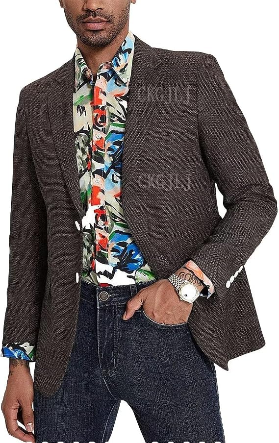 Mens Herringbone Tweed Blazer Men Vintage Suit Jacket Men Casual 2 Button Notch Lapel Prom Wool Blend Sports Coat