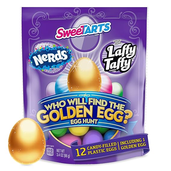 Wonka Golden Egg Plastic Egg Hunt Mix, Candy Variety Pack Prefilled Easter Eggs, Pack of 12