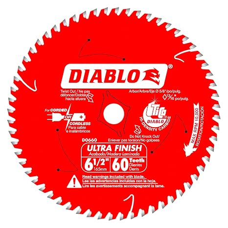 Diablo Ultra Finish Saw Blade for Wood - 6-1/2" Dia x 60-Teeth