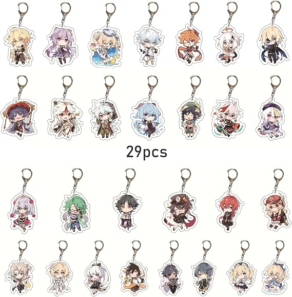 SUREHOME Genshin Impact Keychain Bulk, 29 Pack Acrylic Genshin Impact Figure Keychain Exquisite Anime Keychains Genshin Impact Merch Hu Tao Ganyu Venti Childe Klee Cute Party Favors for Kids Backpack