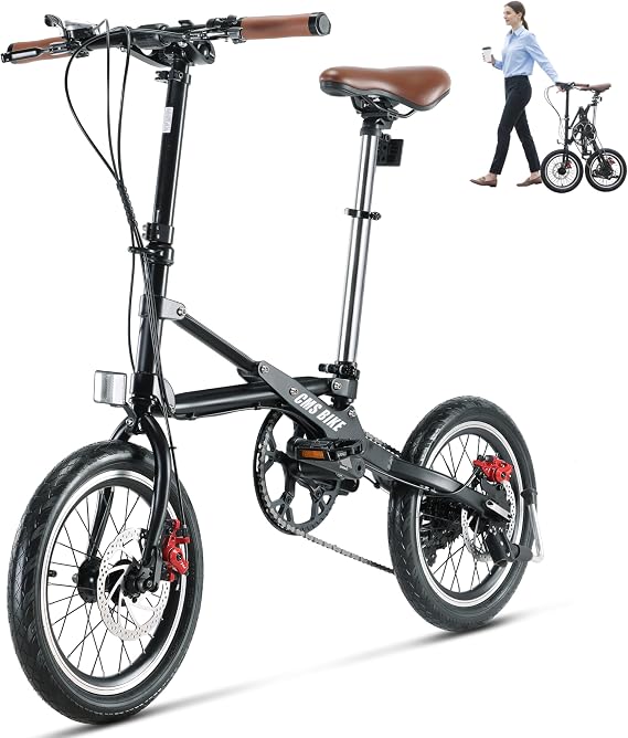 Compact 16 Inch Folding Bike, Space Saving Adult Bicycle with 7 Speeds | Ultra compact upright stand, rollable design, ideal for small apartment & car trunk, 2-pedal easy assembly