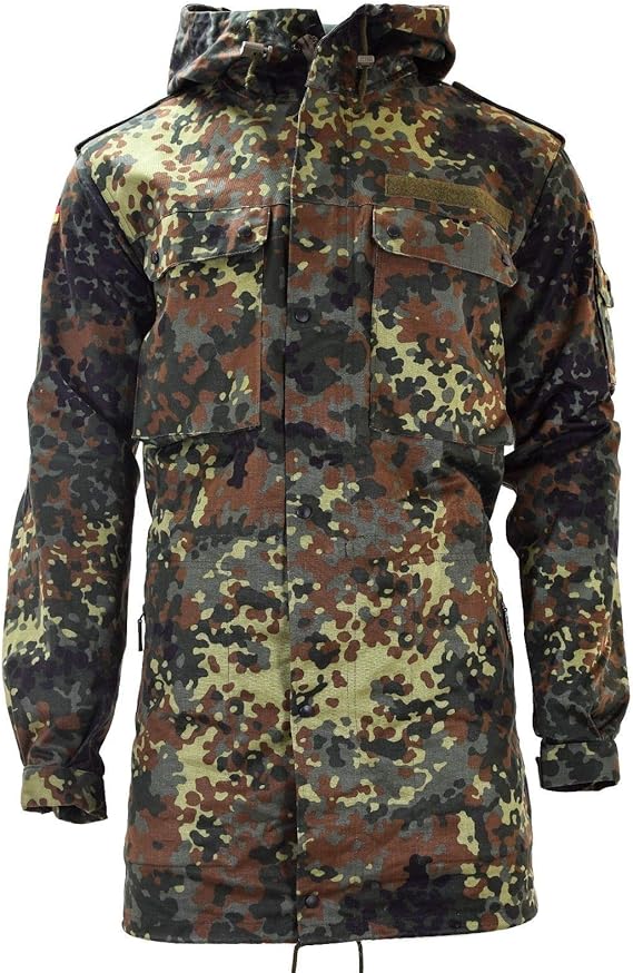 Original German Army Field Jacket Military Issue Hooded Parka Flecktarn camouflage Combat