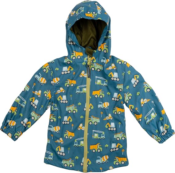 Stephen Joseph, Boys Girls Hooded Raincoat, Cotton Lined Lightweight Rain Jacket, Blue Construction