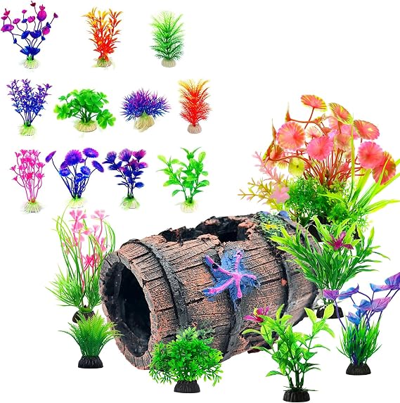 CousDUoBe Fish Broken Barrel Decor Fish Tank Decorations,11 Pcs Small Aquarium Plants Artificial Fish Tank Decorations