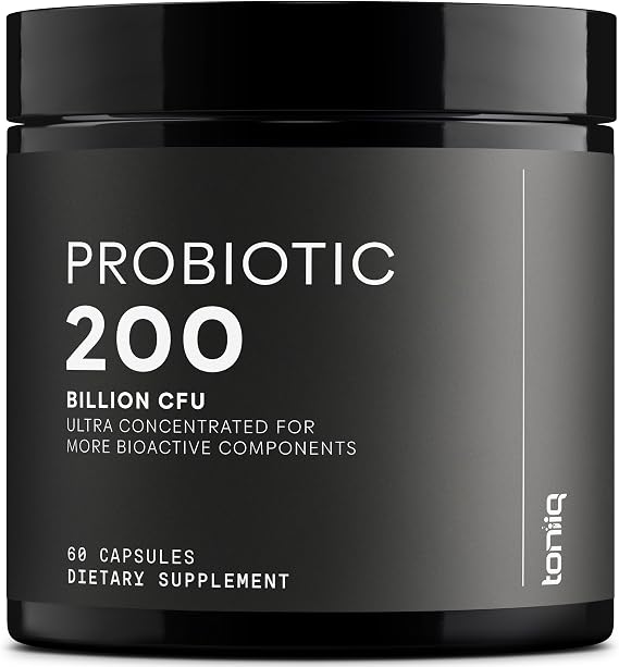 Toniiq 200 Billion CFU Probiotic Supplement | 30 Verified Third-Party Tested StrainsFully Shelf-Stable Probiotics Formula with Prebiotic BlendExtended Release Capsules