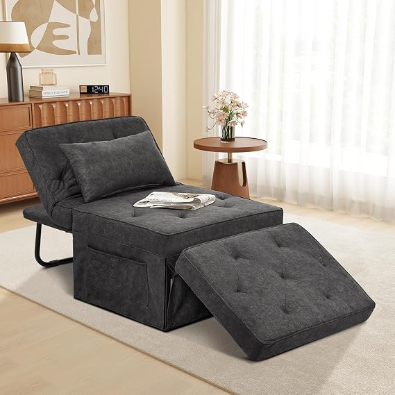 4-in-1 Sleeper Sofa Bed, Foldable Convertible Ottoman Chair | 28'' Width | Adjustable Backrest | Linen-Look Fabric | 440 Lbs | Ideal for Apartments Dorms Living Room Offices