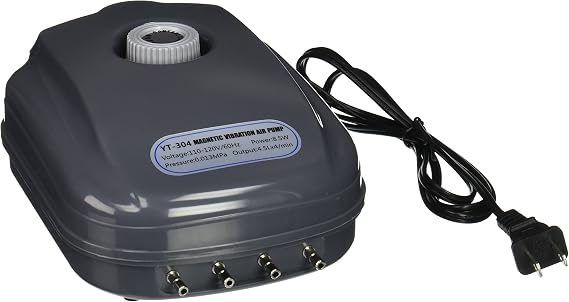 Sun YT-304 18 LPM Aquarium Air Pump with 4 Outlets, 8.5W, 120 Gallon Grey