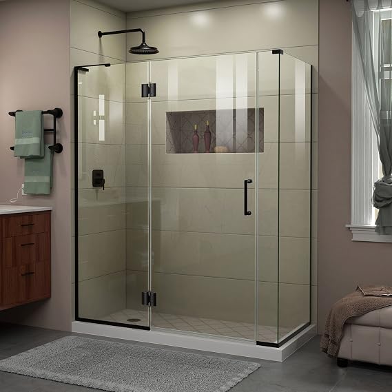 DreamLine Unidoor-X 58 1/2 in. W x 30 3/8 in. D x 72 in. H Frameless Hinged Shower Enclosure in Satin Black, E32806530L-09